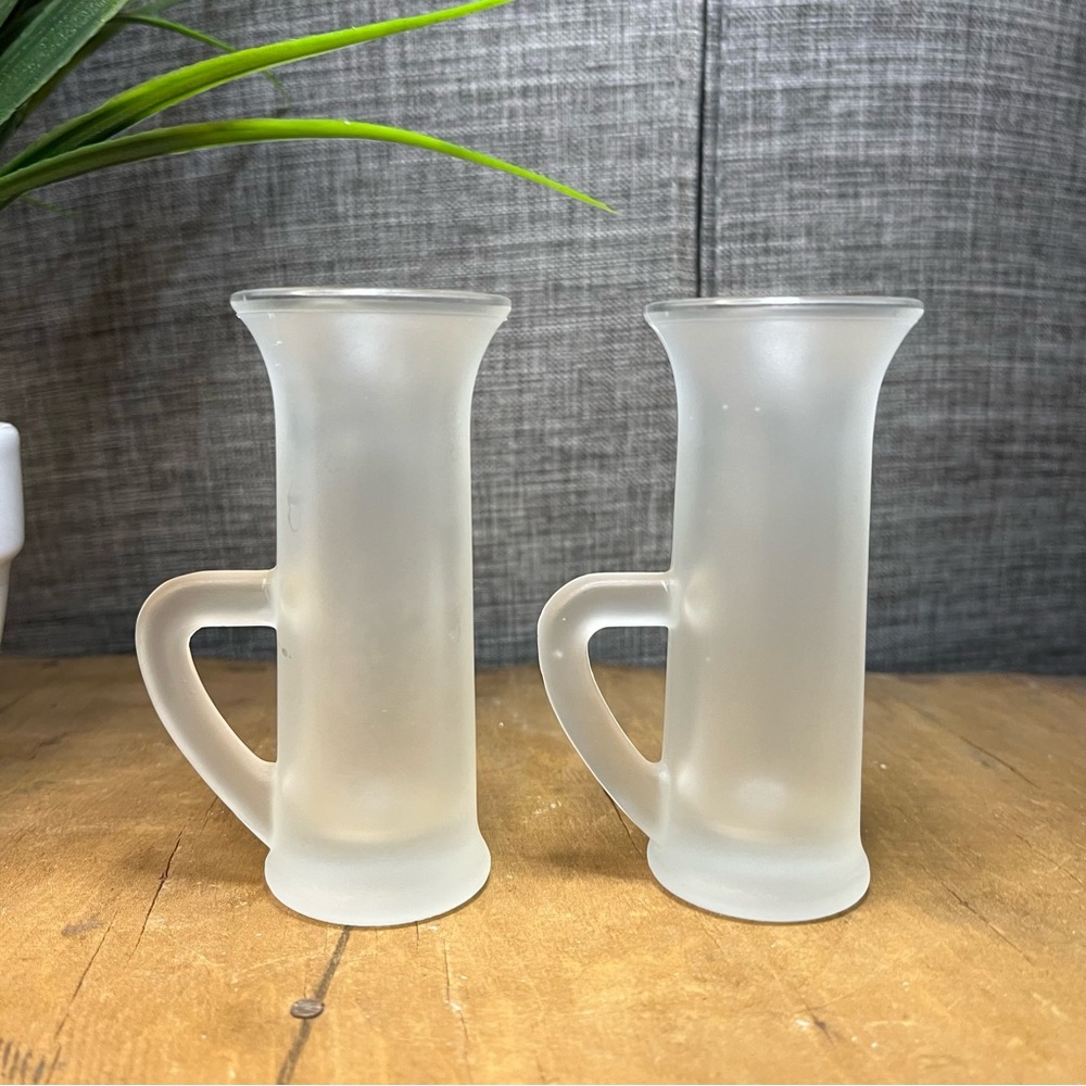 Set of 2 Vodka Frosted Shot Shooter Glasses w/ Handle Barware Flare Top